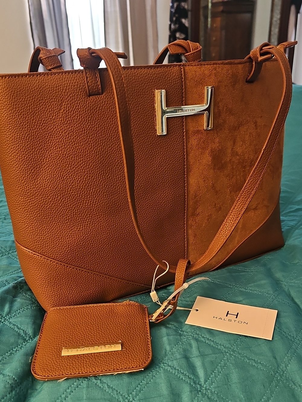 H by Halston Brown Two-Tone Tote NWT